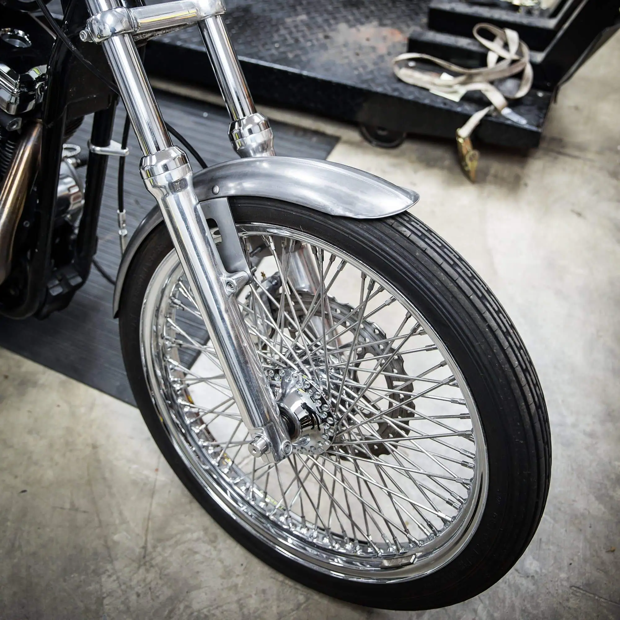 Lowbrow Customs Ribbed Stingray Front Fender - Raw - Harley-Davidson 1973-up XL FX FXR 35mm 39mm Narrow Glide Front Forks - Image 9
