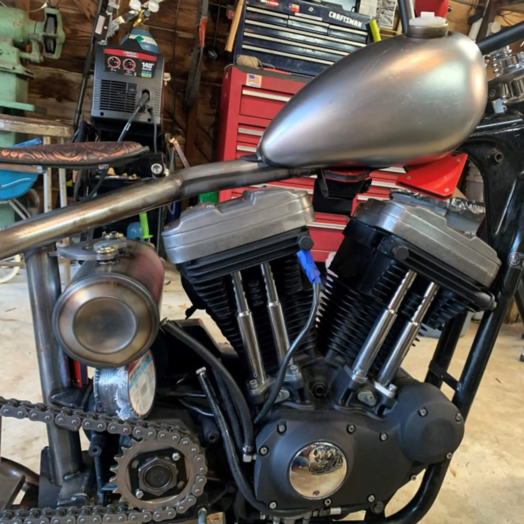 Lowbrow Customs Dimpled Steel Motorcycle Oil Tank For H-D Sportster Big Twin And Universal Choppers - Image 16