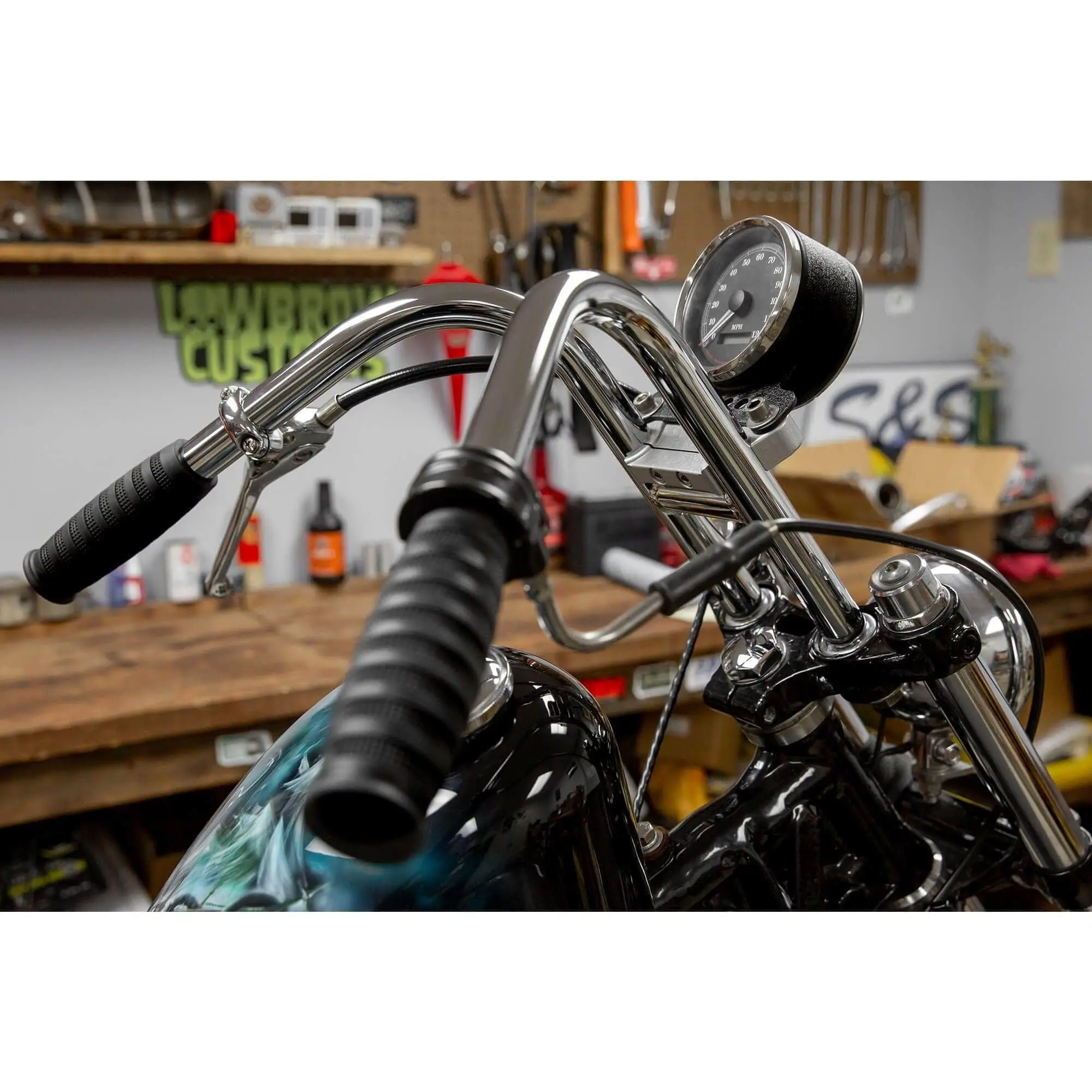 Lowbrow Customs Speedometer Gauge Riser Mount For 1.25 Inch T-Bar Handlebars - Black - Image 9