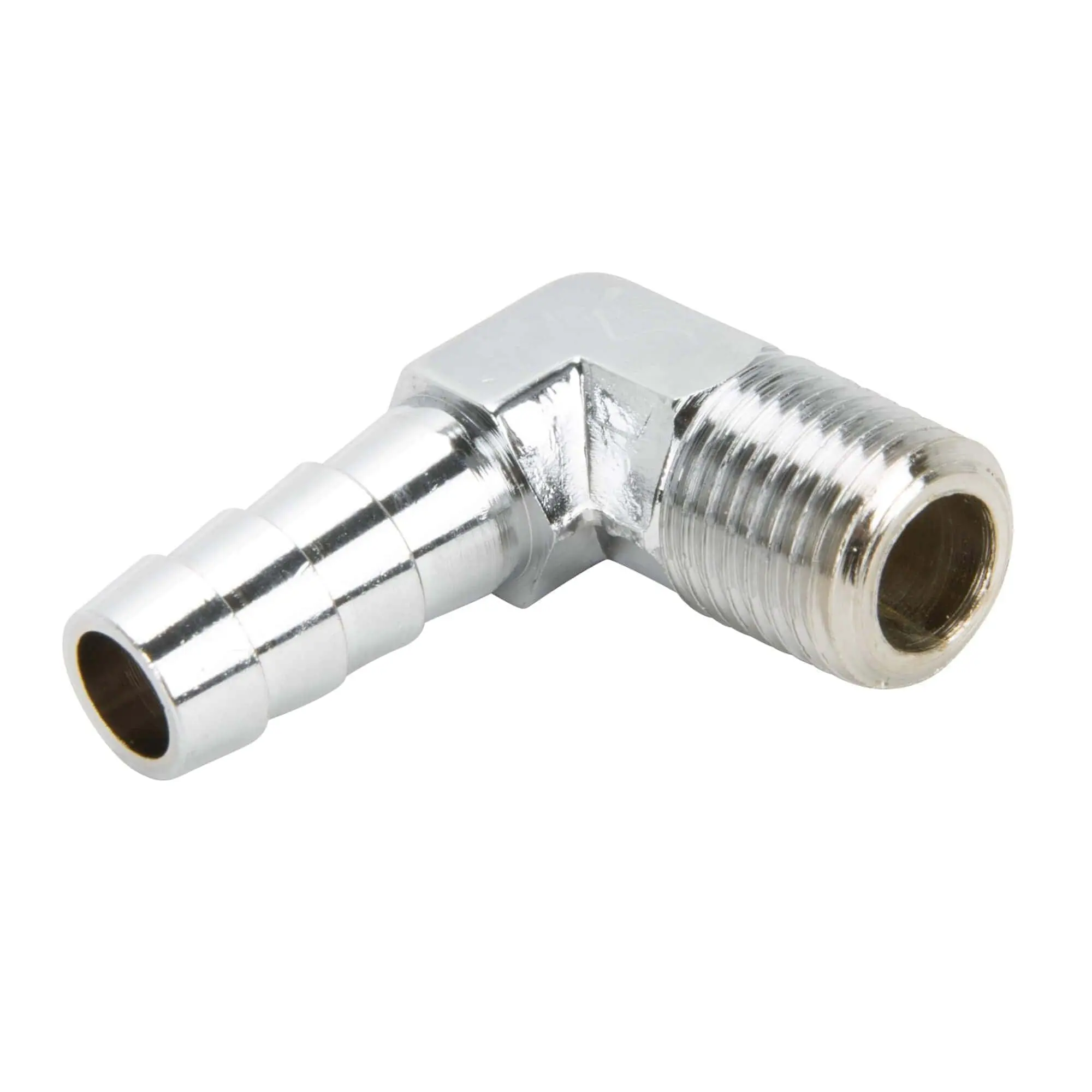 Cycle Standard 3/8 Inch Hose Barb 90 Elbow X 1/4 Inch NPT - Chrome - Image 3