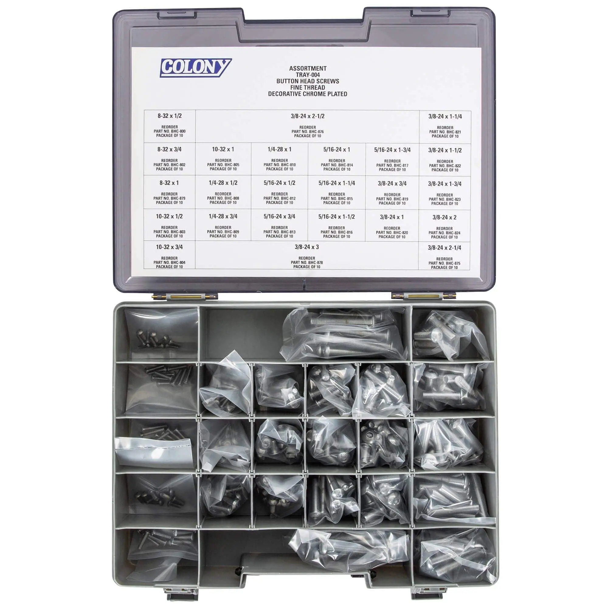 Colony Chrome Plated Button Head Socket Head Screw Assortment Tray-004 - Fine Thread - 240 Piece