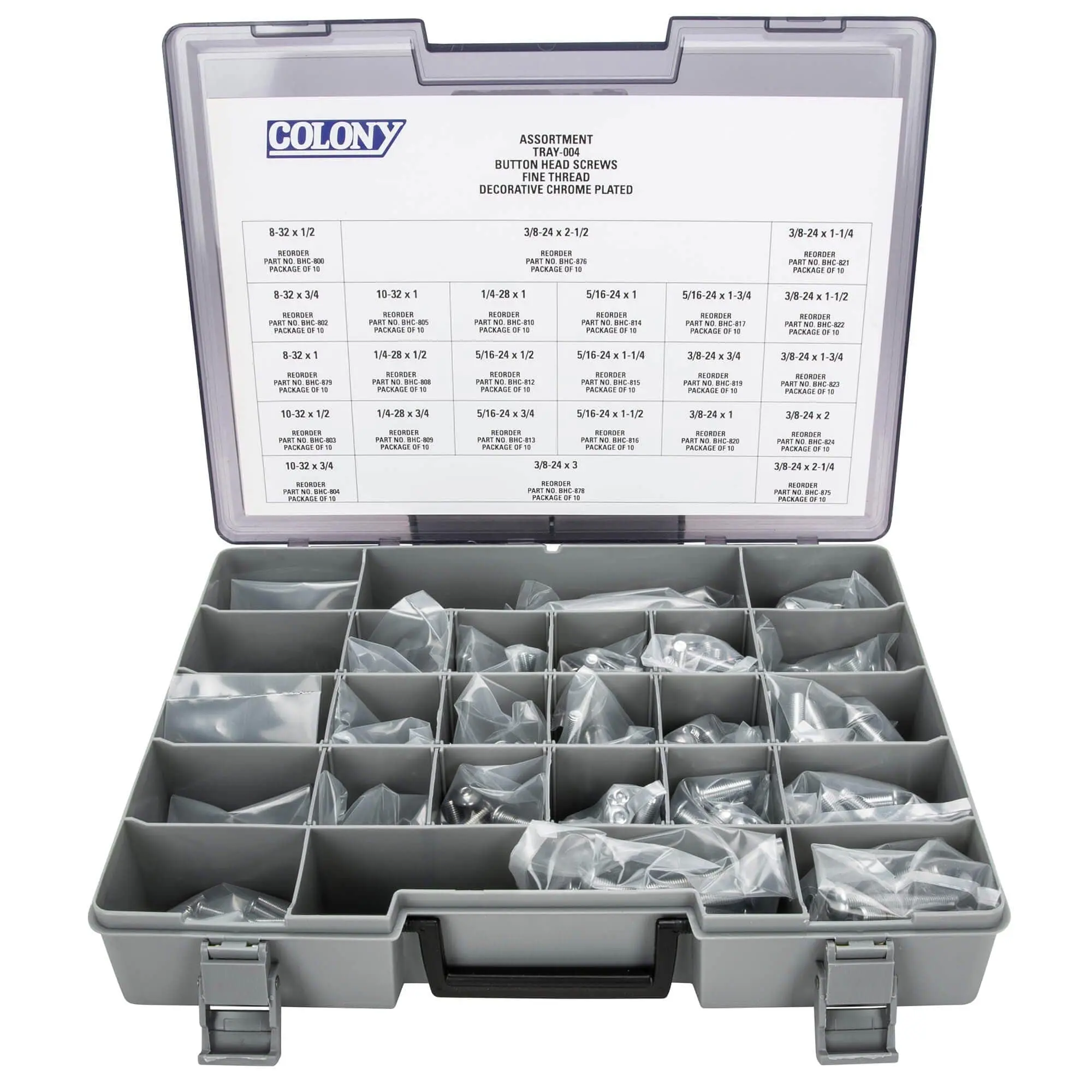 Colony Chrome Plated Button Head Socket Head Screw Assortment Tray-004 - Fine Thread - 240 Piece - Image 2
