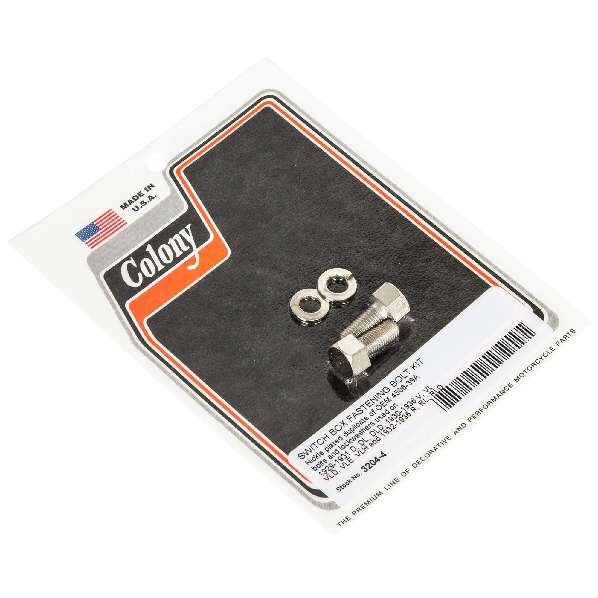 Colony #3204-4 Switch Box Fastening Bolt Kit 1929-1931 Harley-Davidson D DL DLD 1930 - 1936 V VL VLD VLE VLH And 1932 - 1936 R RL RLD