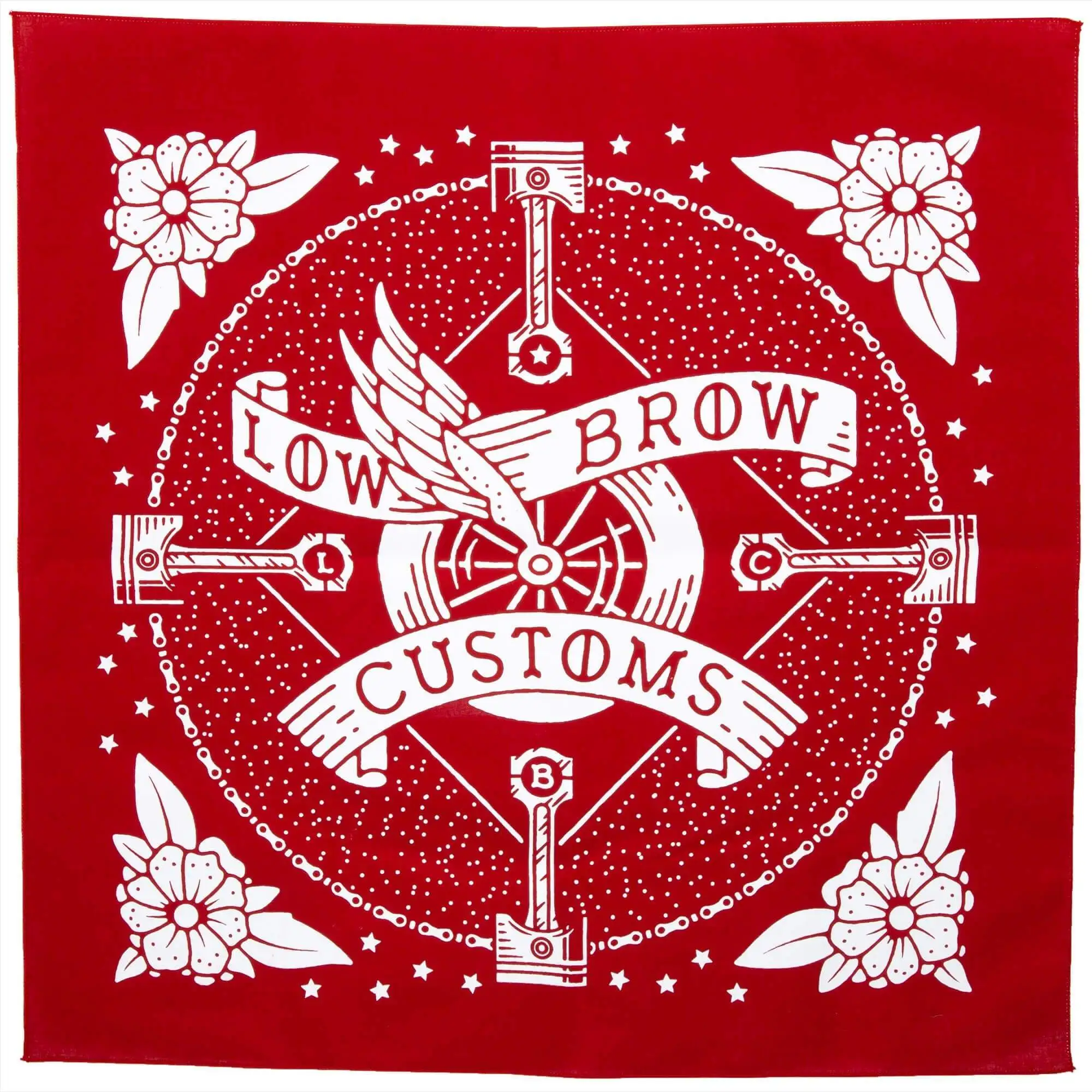 Lowbrow Customs Winged Wheel Banner Bandanna - Made In The USA