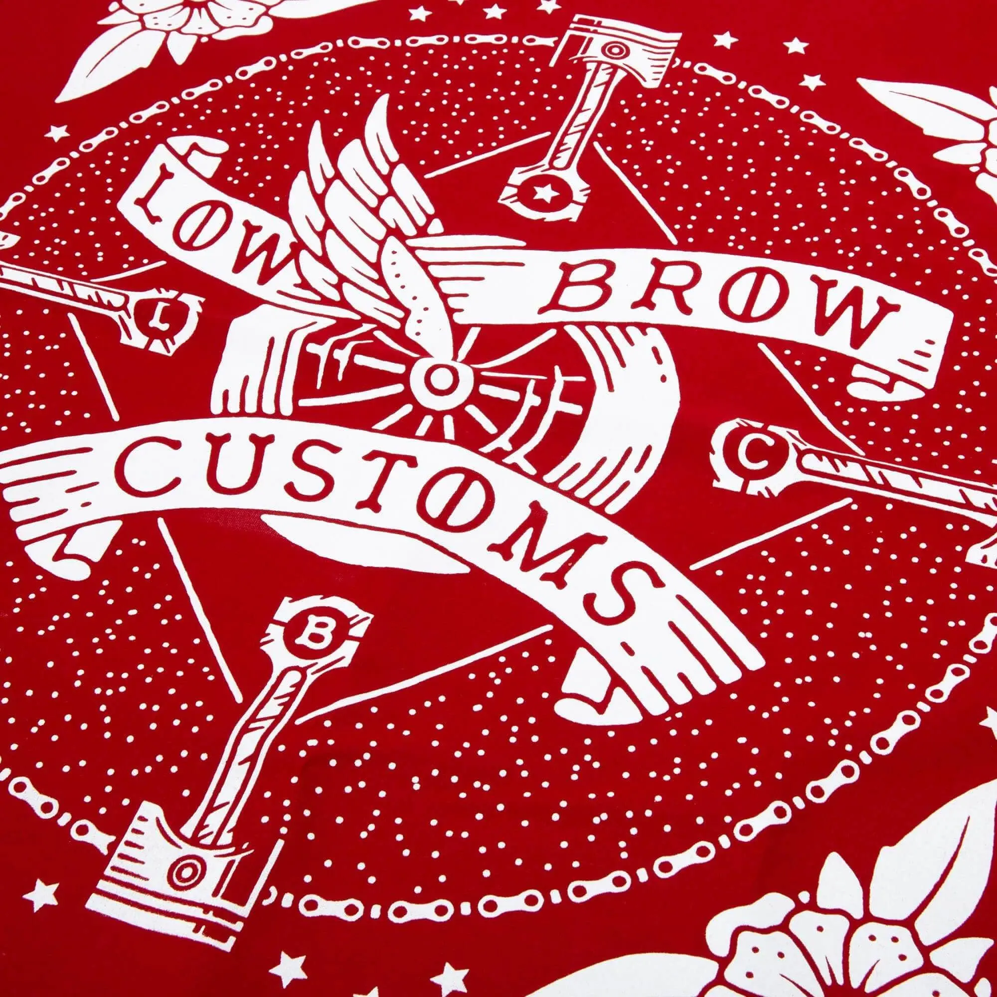 Lowbrow Customs Winged Wheel Banner Bandanna - Made In The USA - Image 2