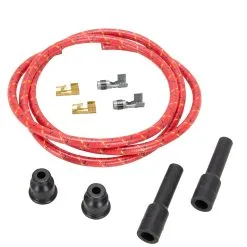 Lowbrow Customs 8mm Cloth Straight Spark Plug Wire Sets - Red With Black And Yellow Tracers