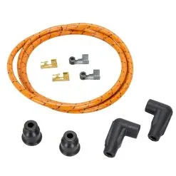 Lowbrow Customs 7mm Cloth 90 Degree Spark Plug Wire Sets - Oak W/ Red And Black Tracers