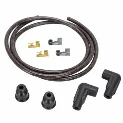 Lowbrow Customs 7mm Cloth 90 Degree Spark Plug Wire Sets - Black W/ Red Tracers