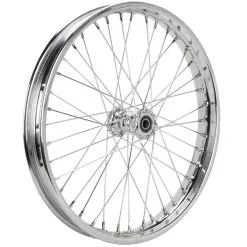 Lowbrow Customs Complete 21 Inch Ribbed Spool Hub Chopper Wheel - 3/4 Inch Bearings - Chrome