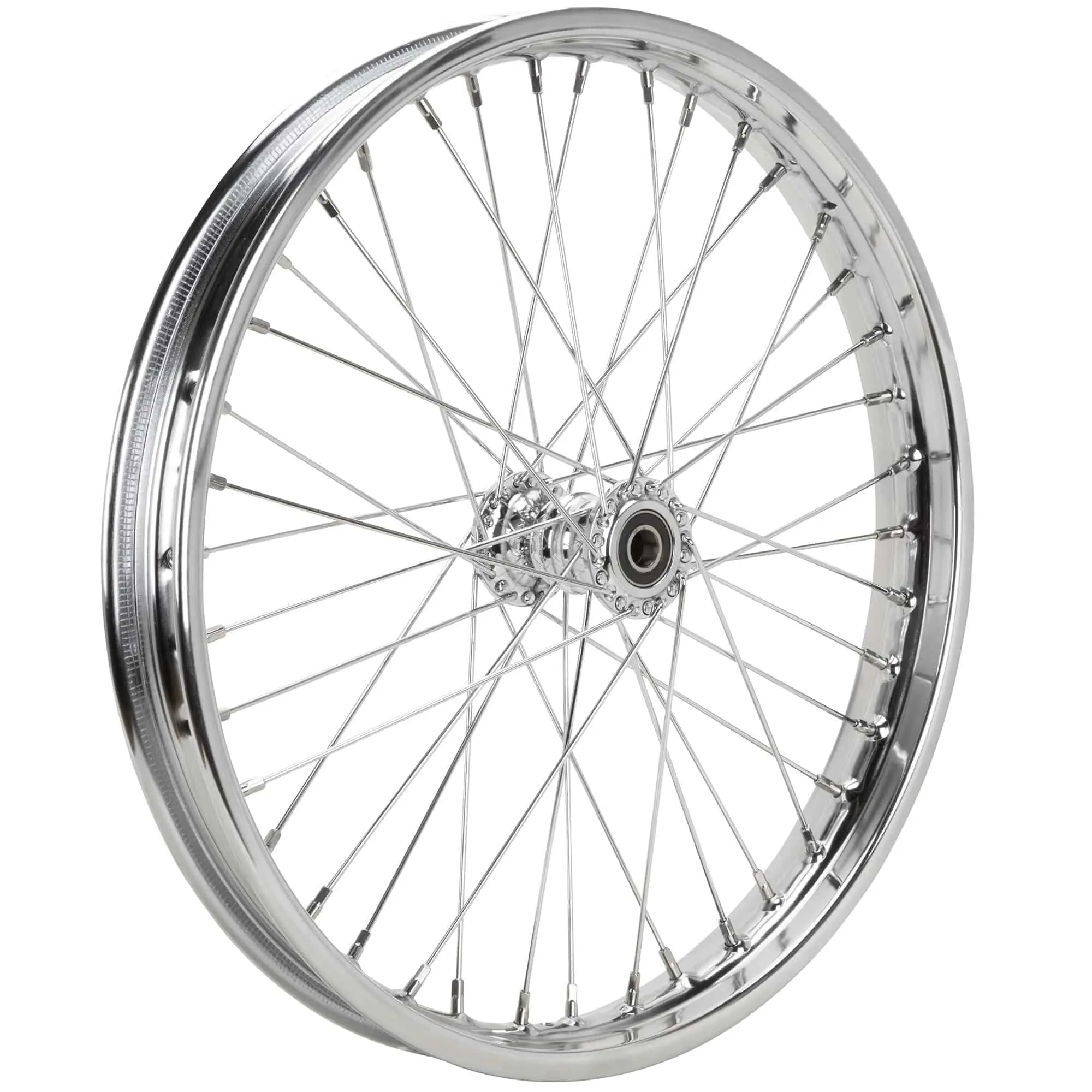 Lowbrow Customs Complete 21 Inch Ribbed Spool Hub Chopper Wheel - 3/4 Inch Bearings - Chrome