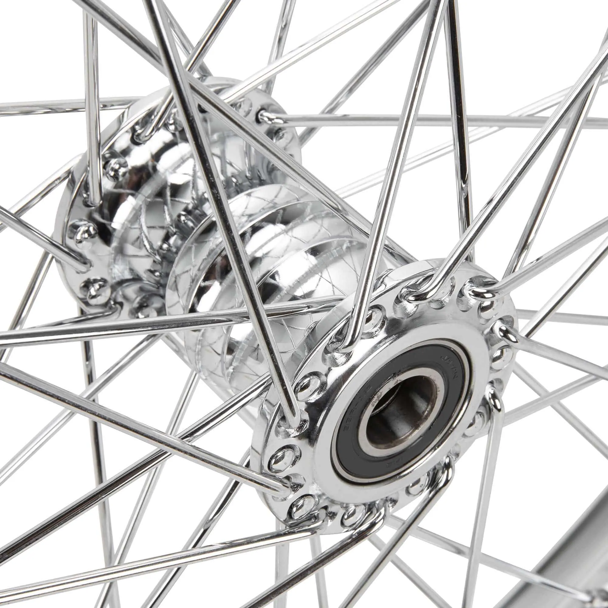 Lowbrow Customs Complete 21 Inch Ribbed Spool Hub Chopper Wheel - 3/4 Inch Bearings - Chrome - Image 7