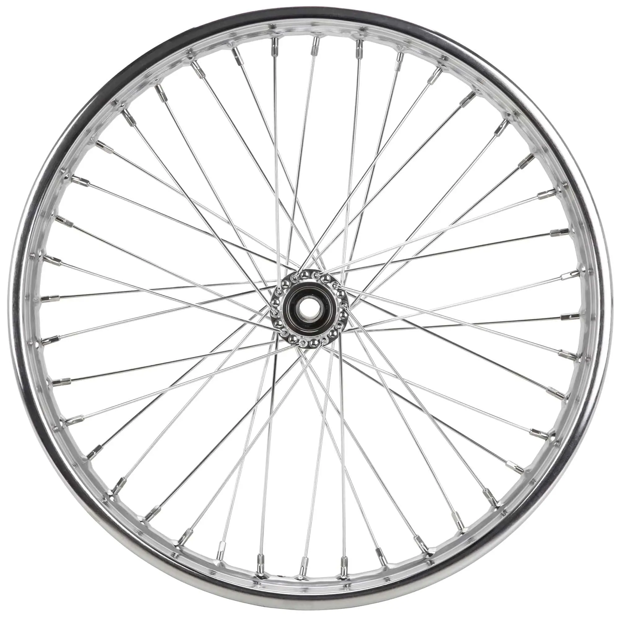 Lowbrow Customs Complete 21 Inch Ribbed Spool Hub Chopper Wheel - 3/4 Inch Bearings - Chrome - Image 2