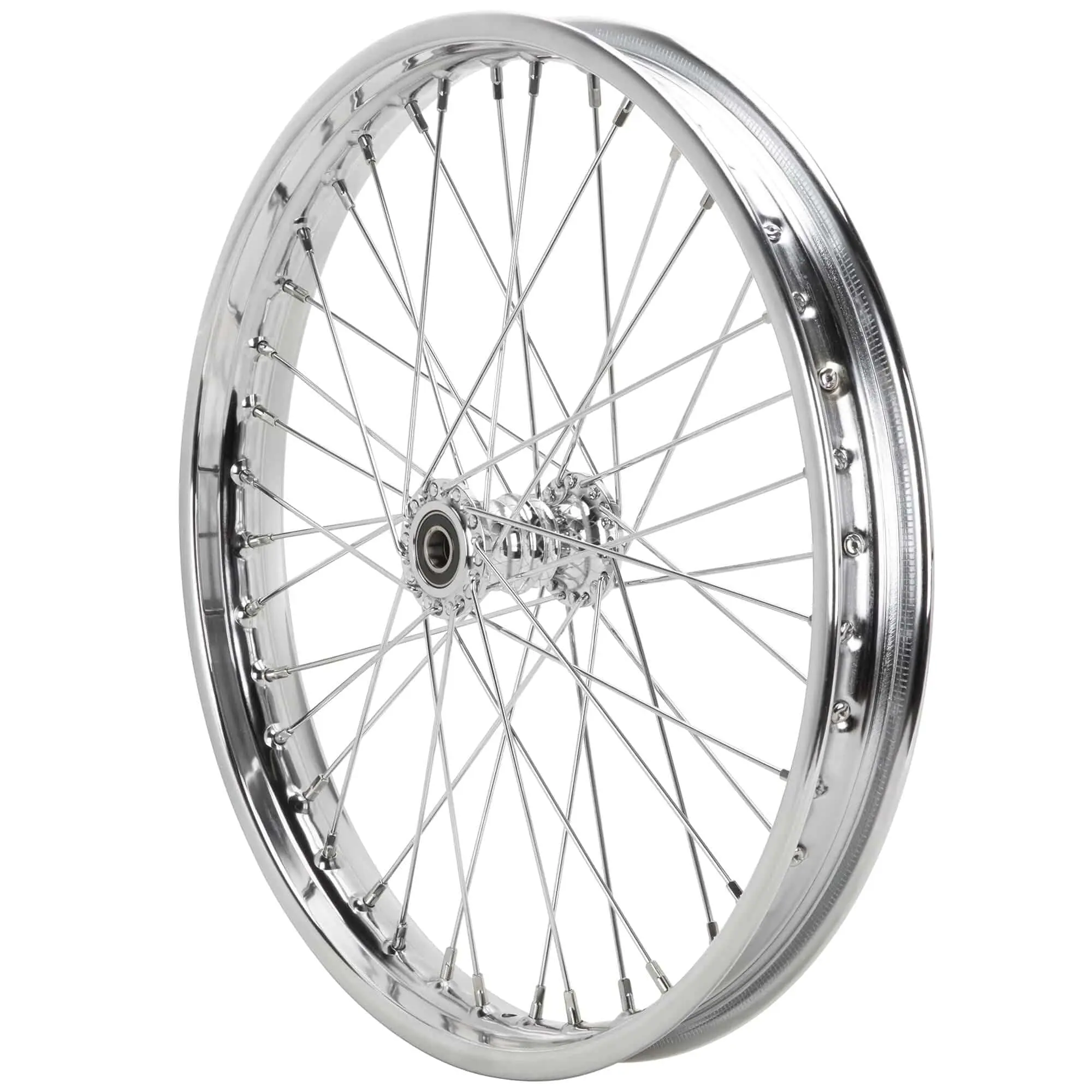 Lowbrow Customs Complete 21 Inch Ribbed Spool Hub Chopper Wheel - 3/4 Inch Bearings - Chrome - Image 9