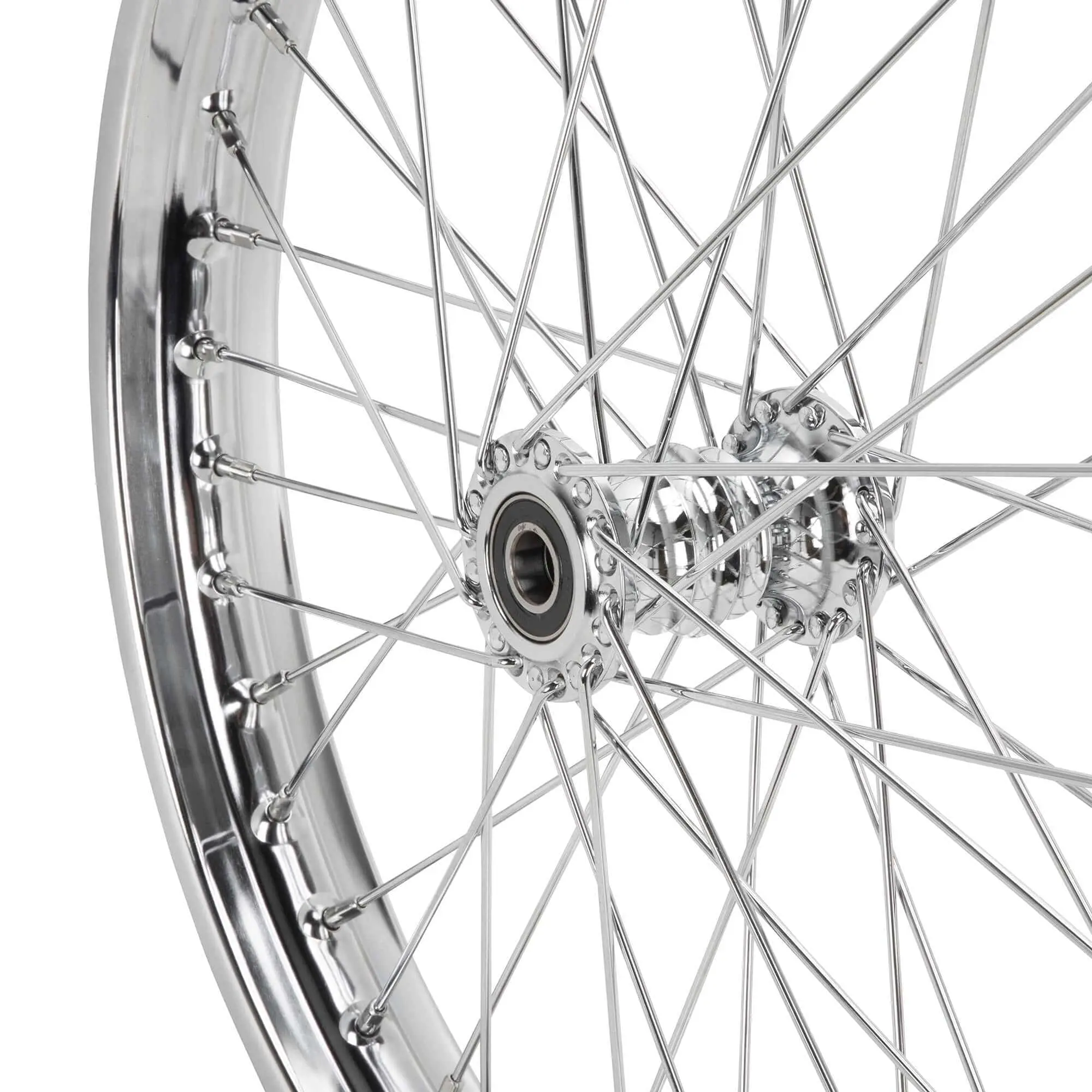 Lowbrow Customs Complete 21 Inch Ribbed Spool Hub Chopper Wheel - 3/4 Inch Bearings - Chrome - Image 8