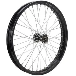 Lowbrow Customs Complete 21 Inch Ribbed Spool Hub Chopper Wheel - 3/4 Inch Bearings - Black