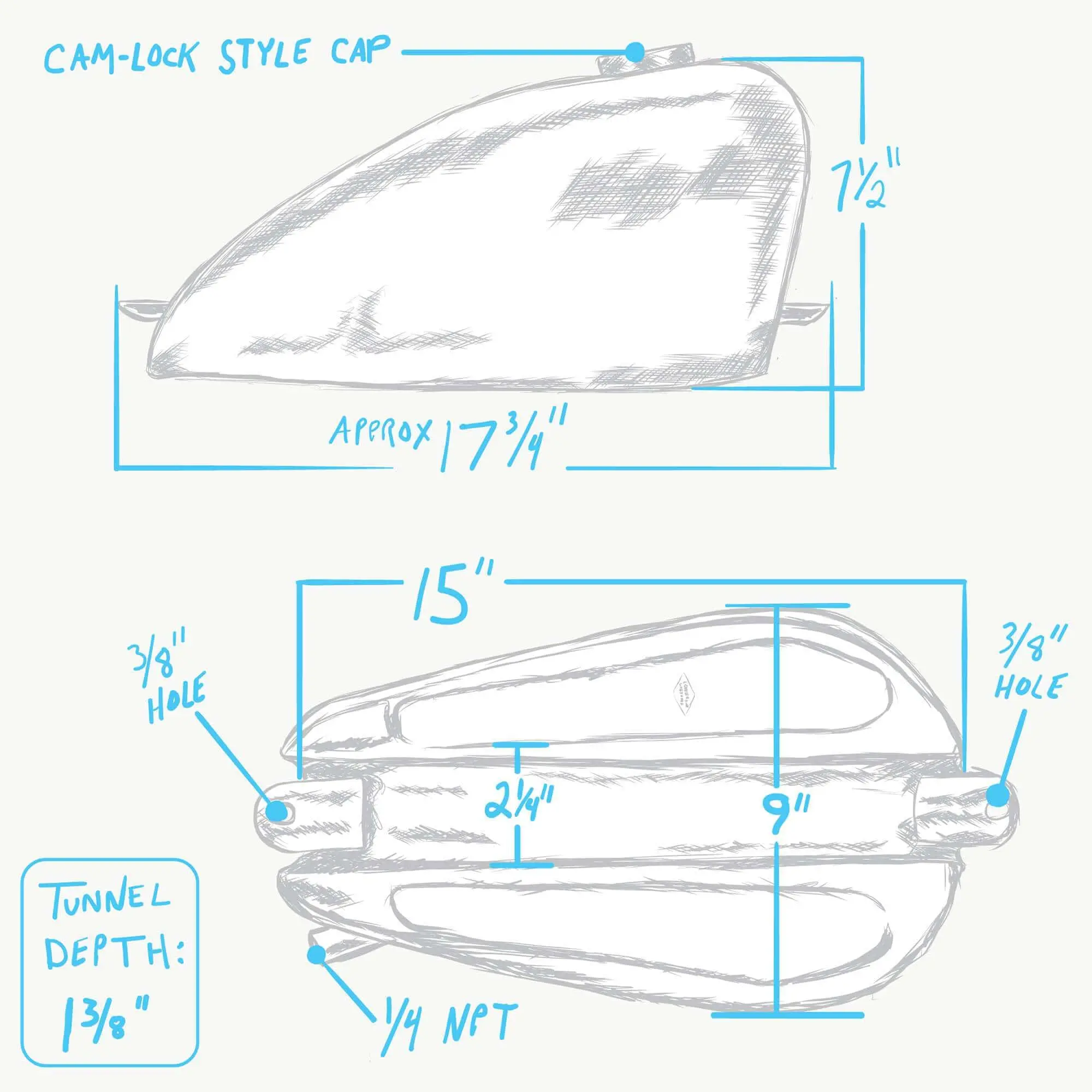 Lowbrow Customs Frisco Mount Sportster Gas Tank - Standard Width - Bayonet Filler - 2.5 Gallon - Image 11