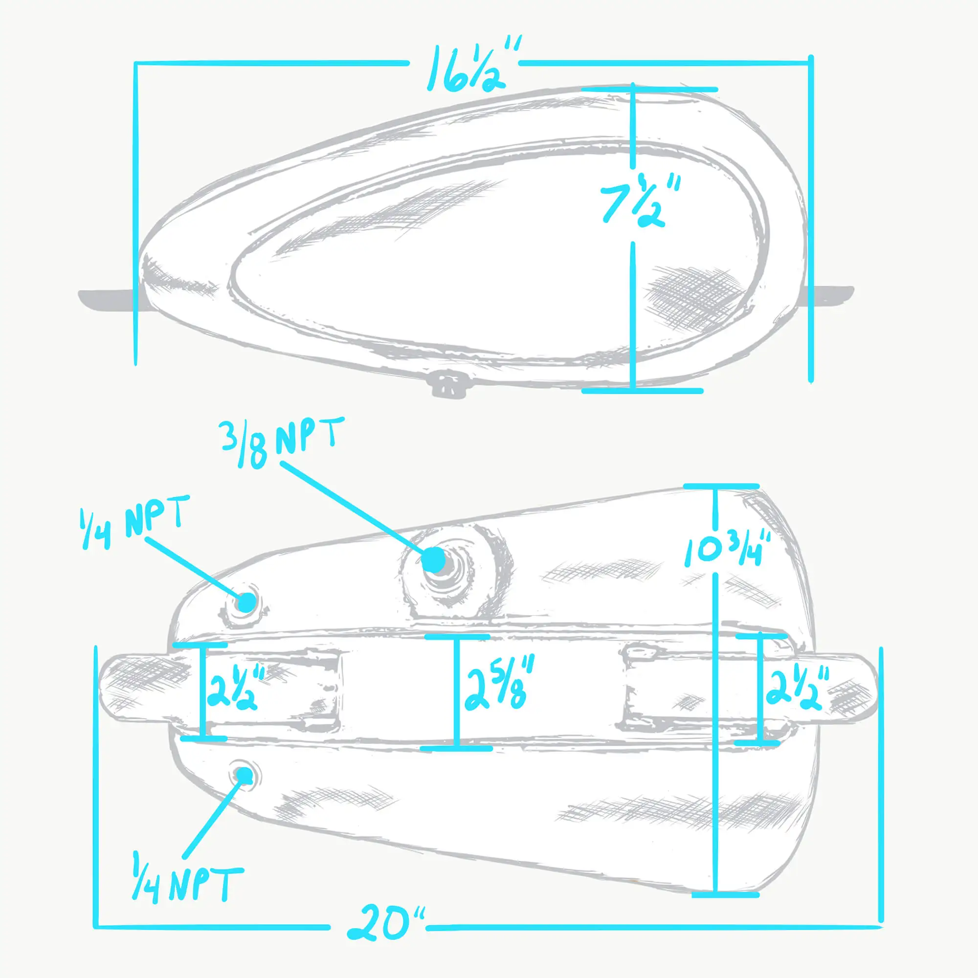 Cycle Standard Laredo Ribbed Gas Tank - Offset Filler - Image 3