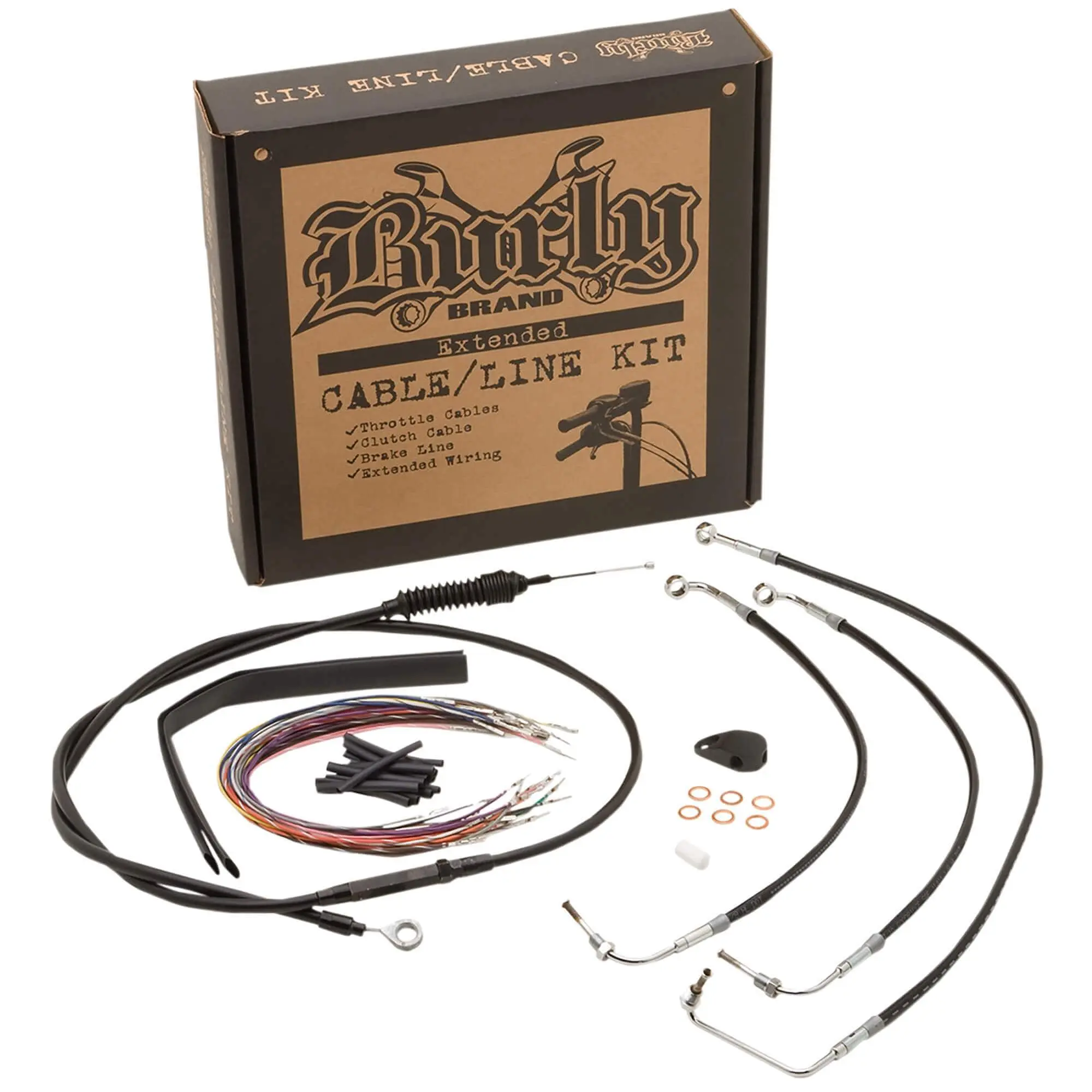 Burly Brand Complete Handlebar Cable/Brake Line Kit For 13" Ape Hanger Handlebars 14-15 FLHX/FLHT/C/U W/o ABS