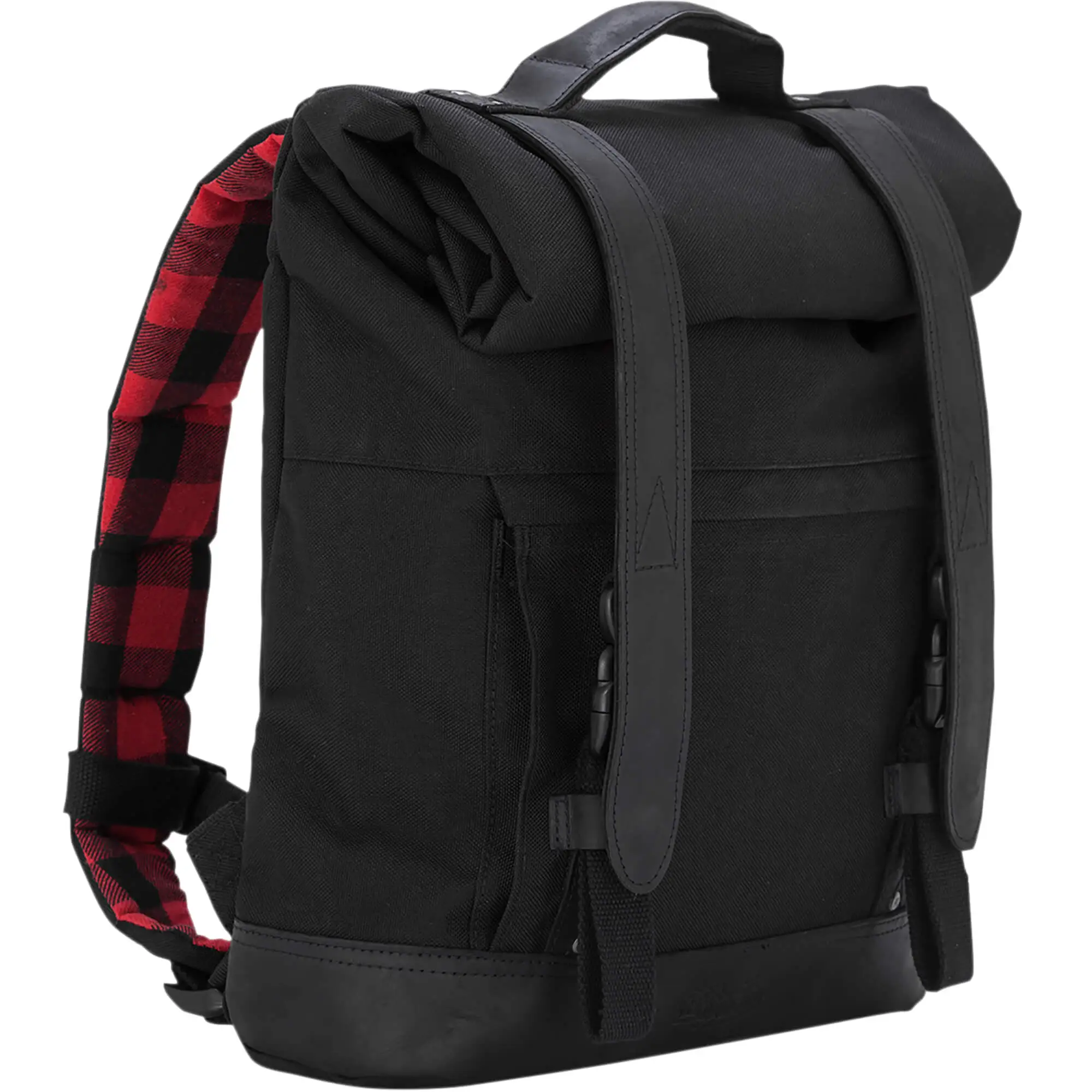Burly Brand Roll Top Waxed Cotton Backpack - Black - Image 2