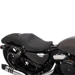 DRAG Specialties 3/4 Low Solo Seat - Double Diamond - Black W/Silver Stitching - Fits 2004-Up Harley-Davidson Sportsters