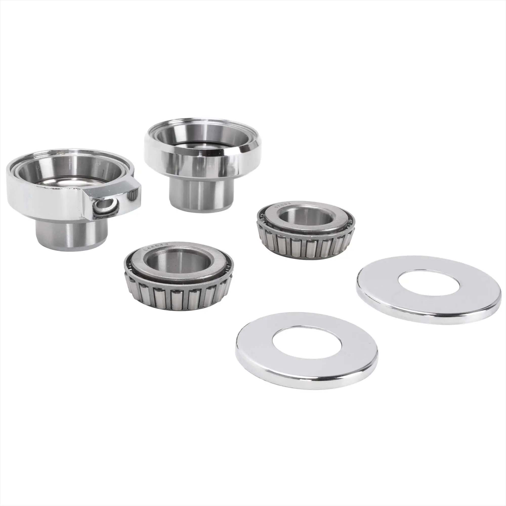 V-Twin Manufacturing Chrome Fork Neck Cup Kit With Fork Stops For Harley-Davidson Big Twins