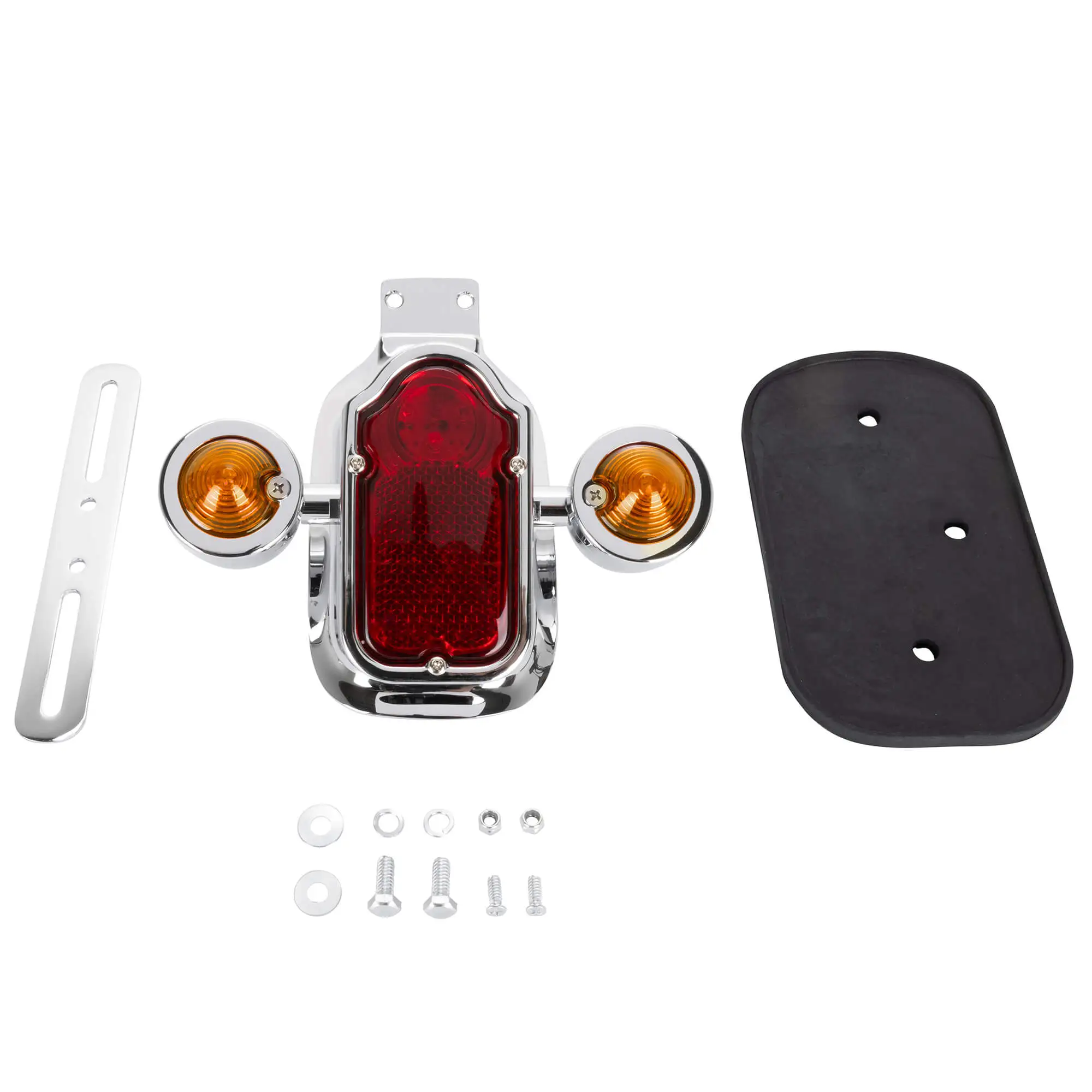 Cycle Standard Tombstone LED Taillight W/ Amber Turn Signals - Red Lens - Chrome - Image 2
