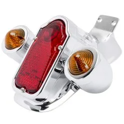 Cycle Standard Tombstone LED Taillight W/ Amber Turn Signals - Red Lens - Chrome