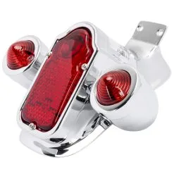 Cycle Standard Tombstone LED Taillight W/ Red Turn Signals - Red Lens - Chrome