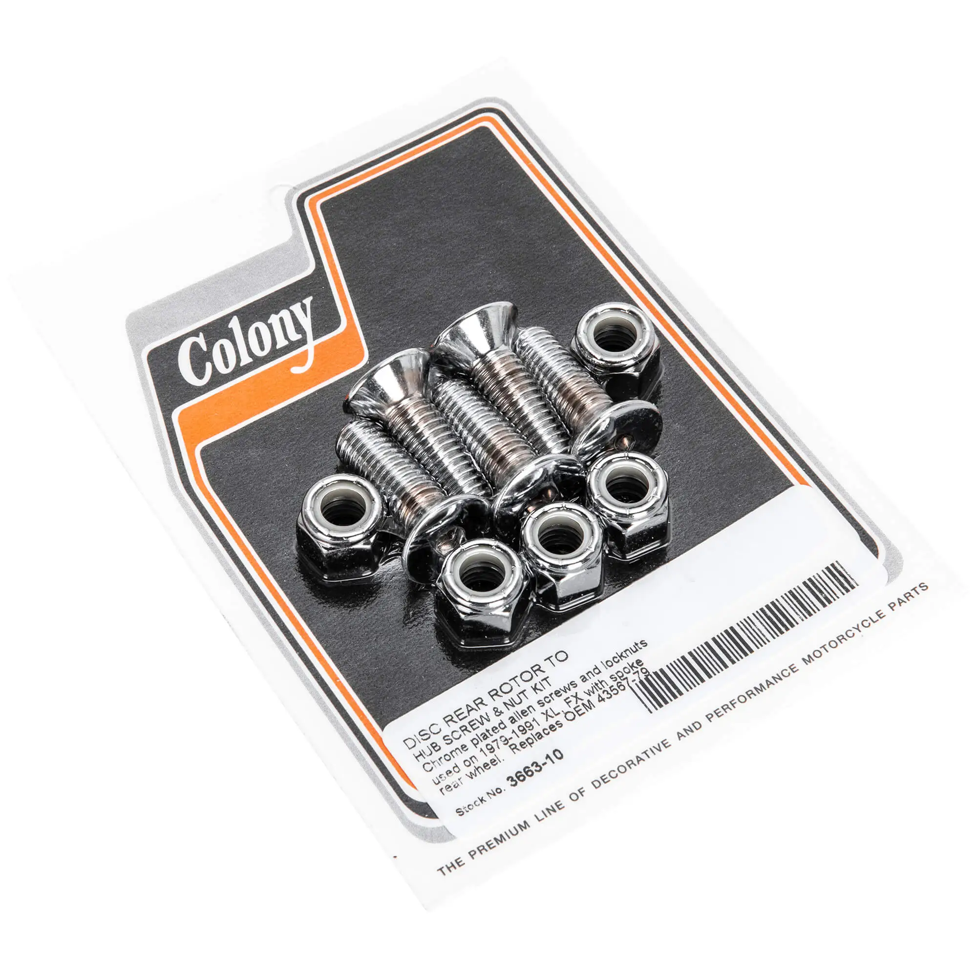 Colony #3663-10 Disc Rotor Allen Screw And Nut Kit - Chrome Plated - 1979-1991 Harley-Davidson XL FX (Spoked Wheel)