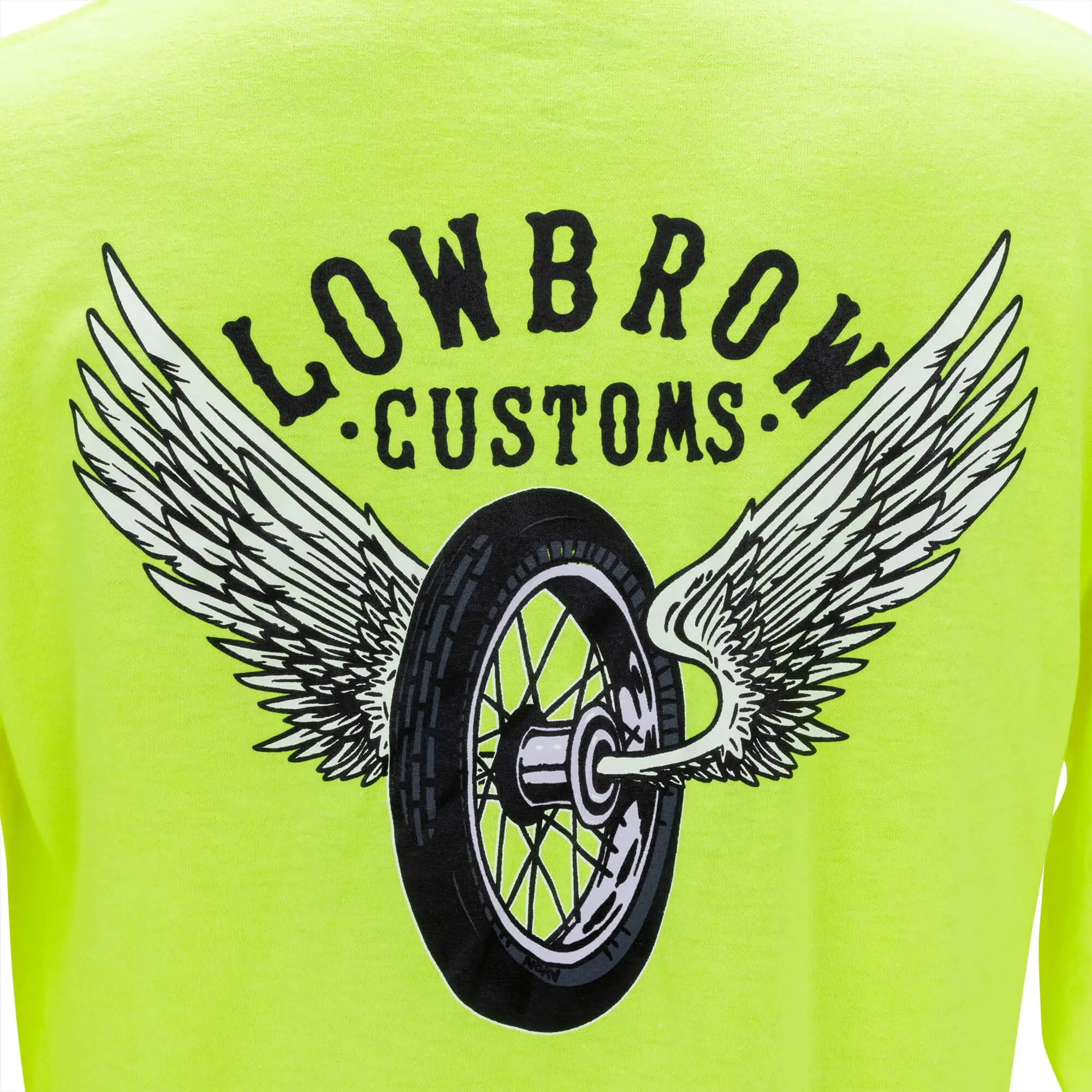 Lowbrow Customs Winged Wheel Safety Green High-Viz Longsleeve Shirt - Image 2