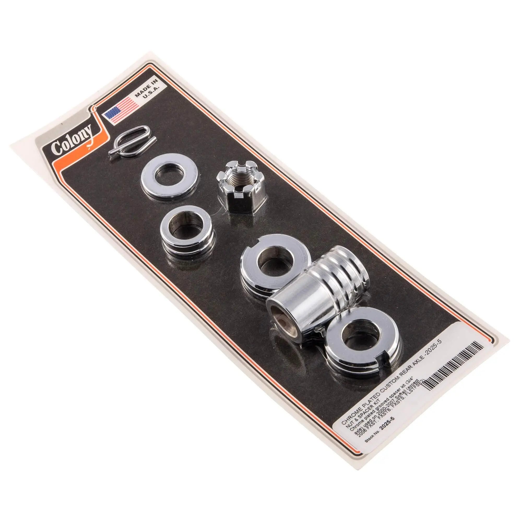 Colony #2025-5 Rear Axle Nut Spacer Kit Chrome Grooved Harley Softail 2000-07