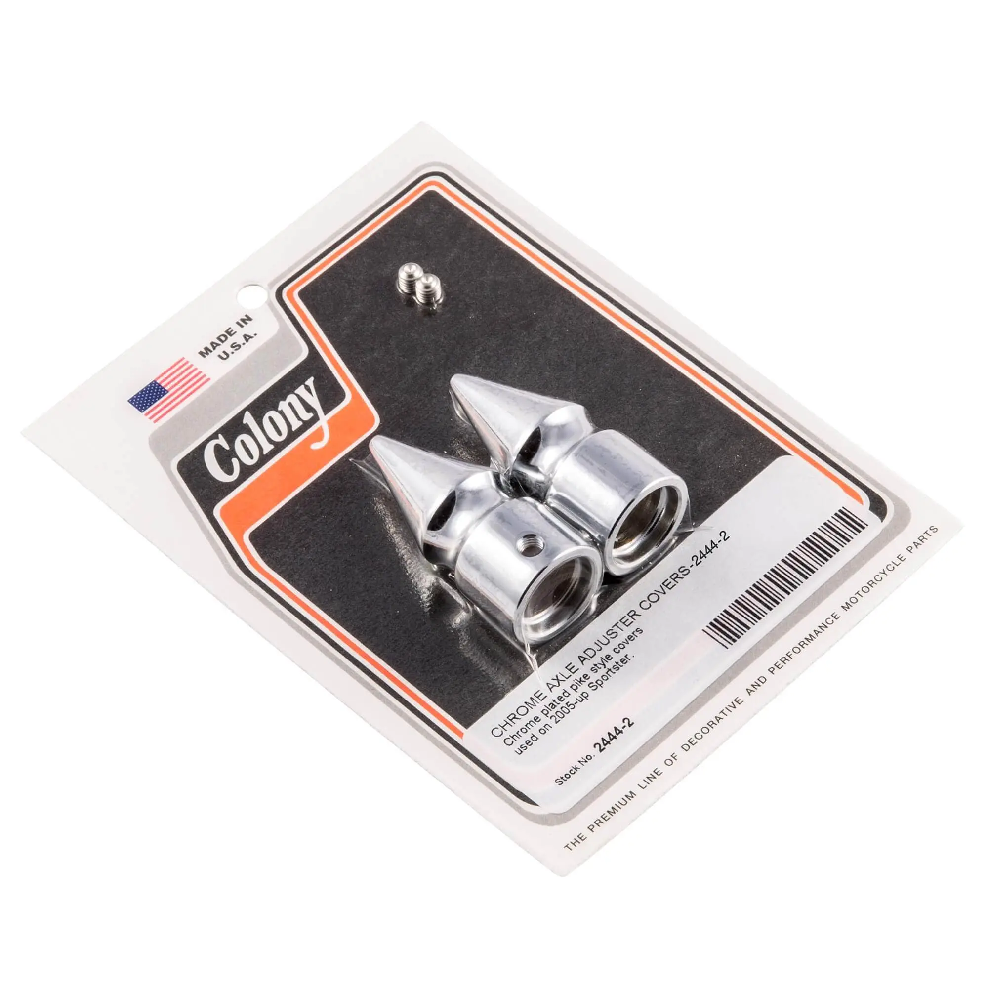 Colony #2444-2 Axle Adjuster Chrome Pike Nut Covers Harley Sportster 05-up