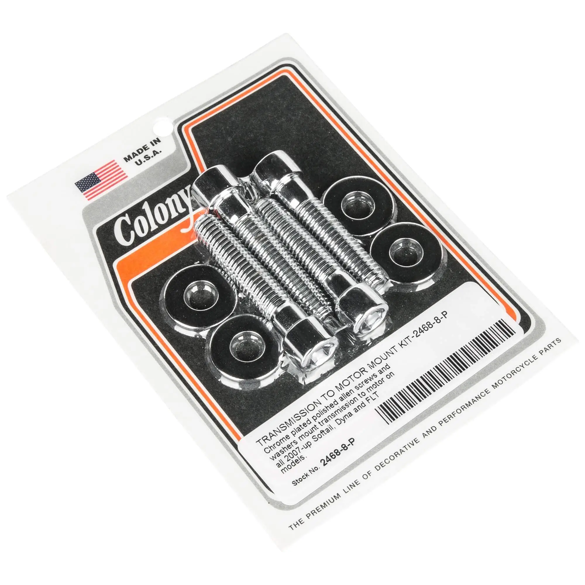 Colony #2468-8-P Transmission To Motor Mount Smooth Chrome Allen Bolt Kit Harley Softail Dyna FLT 07-up