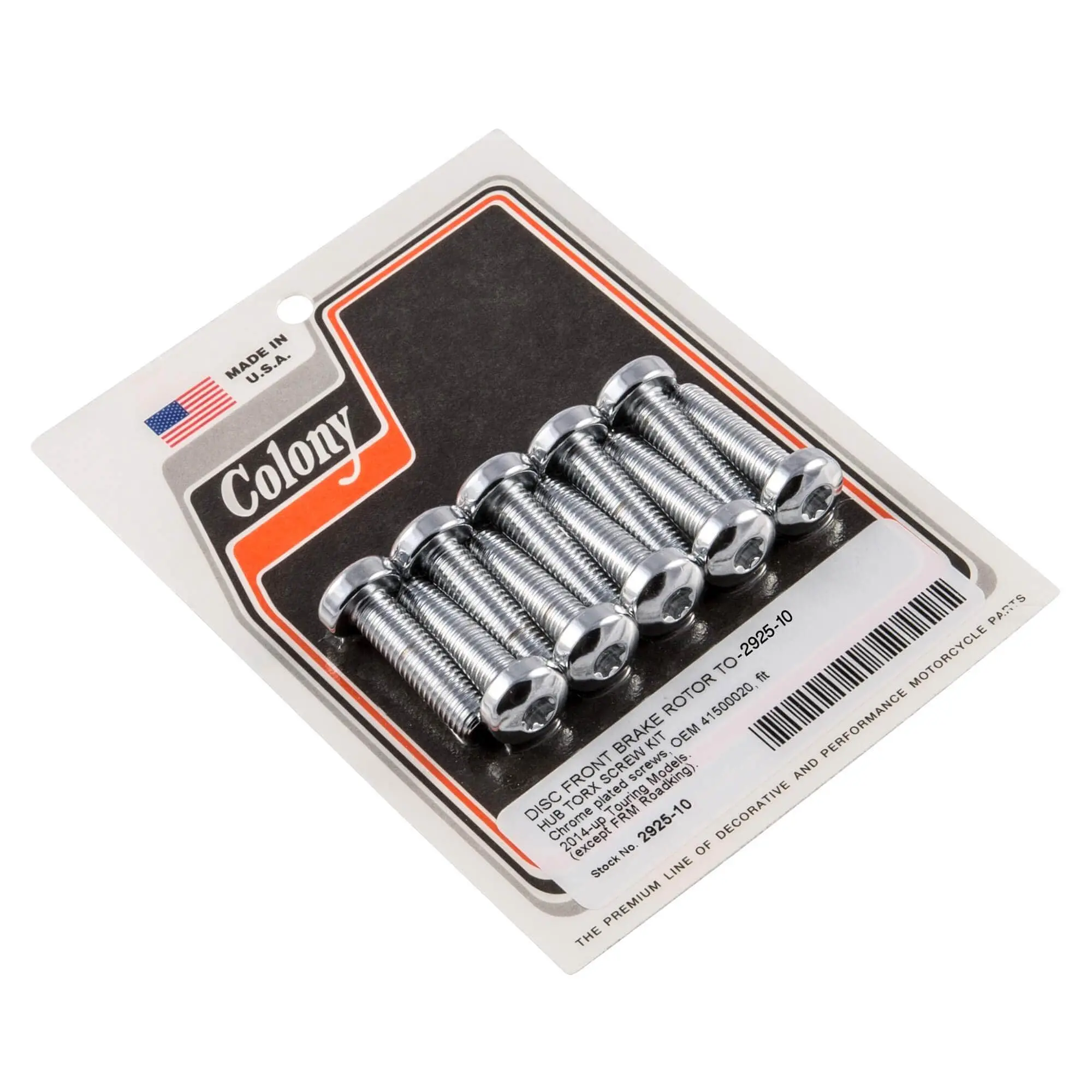 Colony #2925-10 Disc Front Brake Rotor Chrome Torx Screw Kit Harley Touring 2014-up