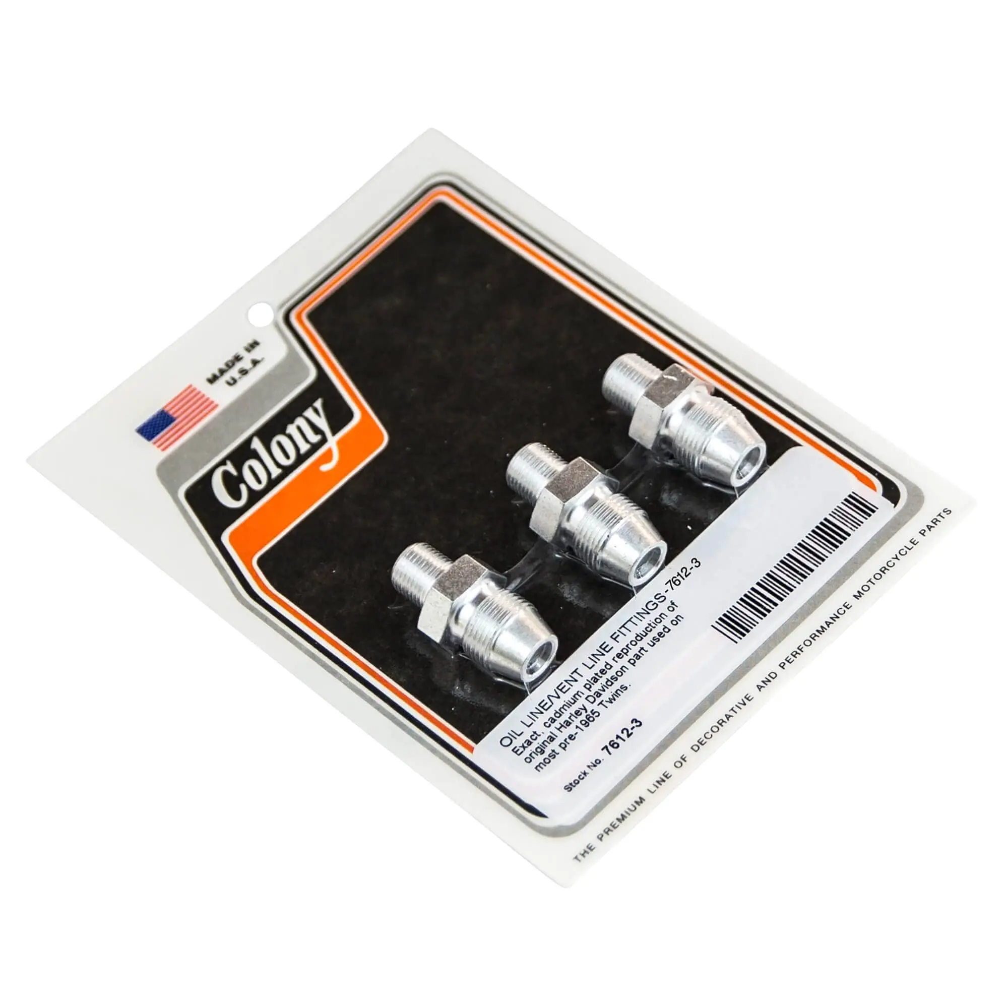 Colony #7612-3 Oil Line / Vent Line Fittings CAD Plated Fits Pre-1965 Harley Davidson Big Twins