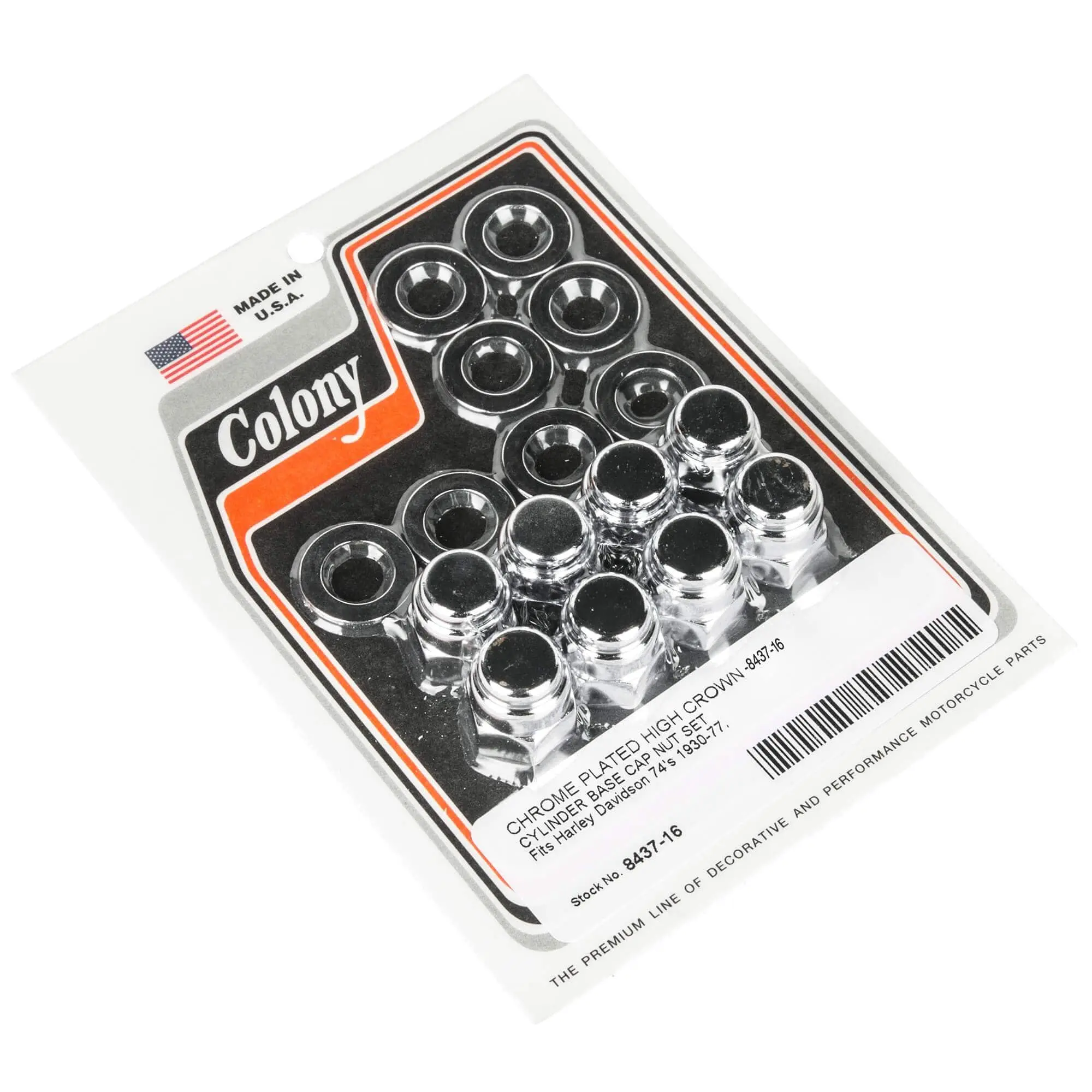 Colony #8437-16 Cylinder Base High Crown Chrome Cap Nut Set Harley Davidson 74s 1930-77