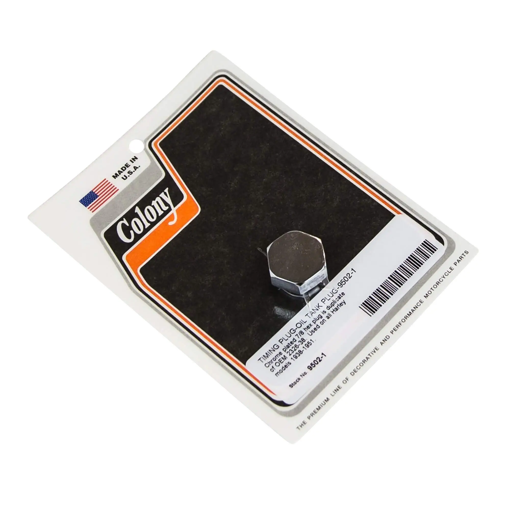 Colony #9502-1 Timing & Oil Tank Plug Chrome H-D 1938-51 OEM 2326-38