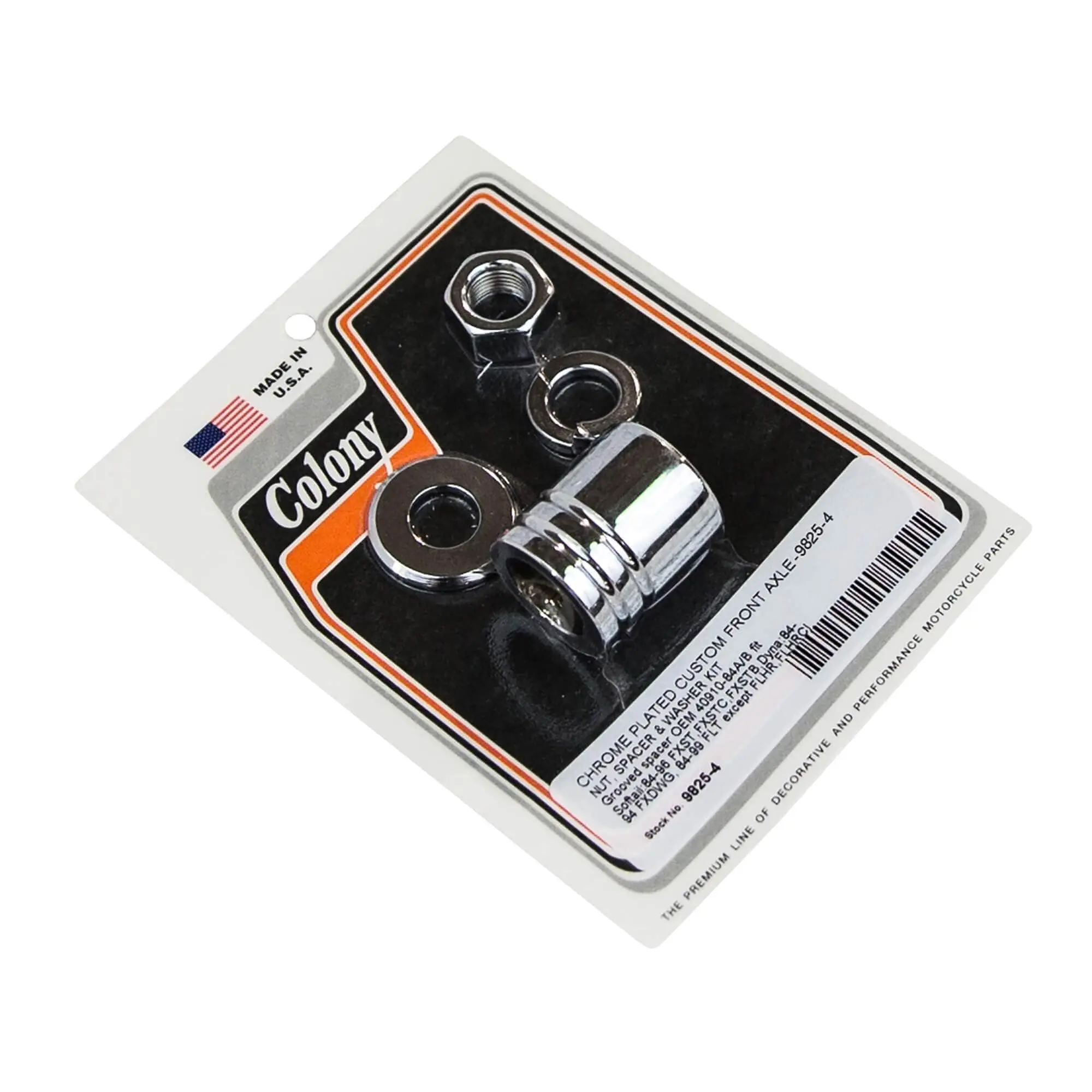 Colony #9825-4 Custom Ribbed Front Axle Nut & Spacer Kit Harley OEM 40910-84A/B