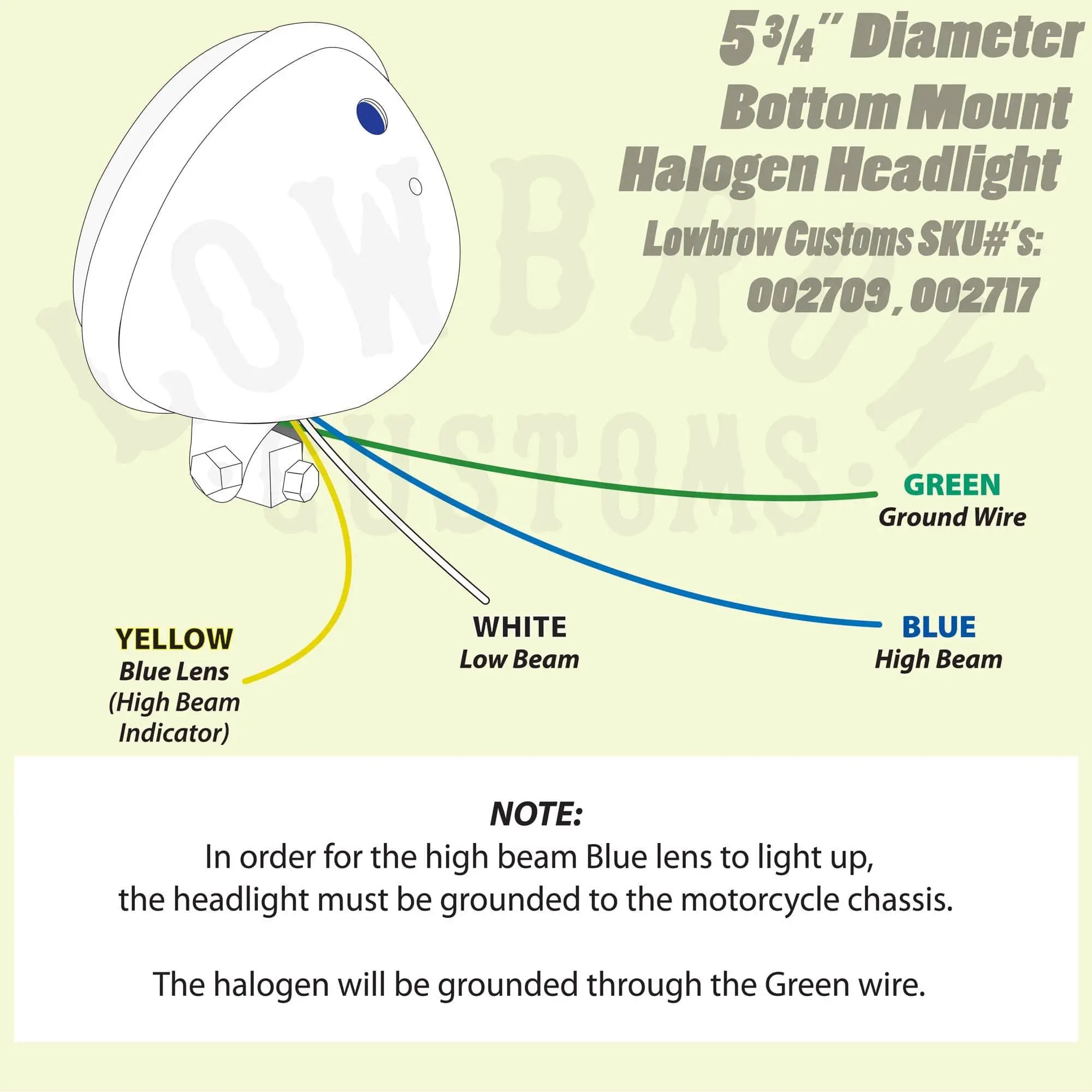 Cycle Standard 5-3/4 Inch Diameter Chrome Bottom Mount Halogen Headlight - Image 5