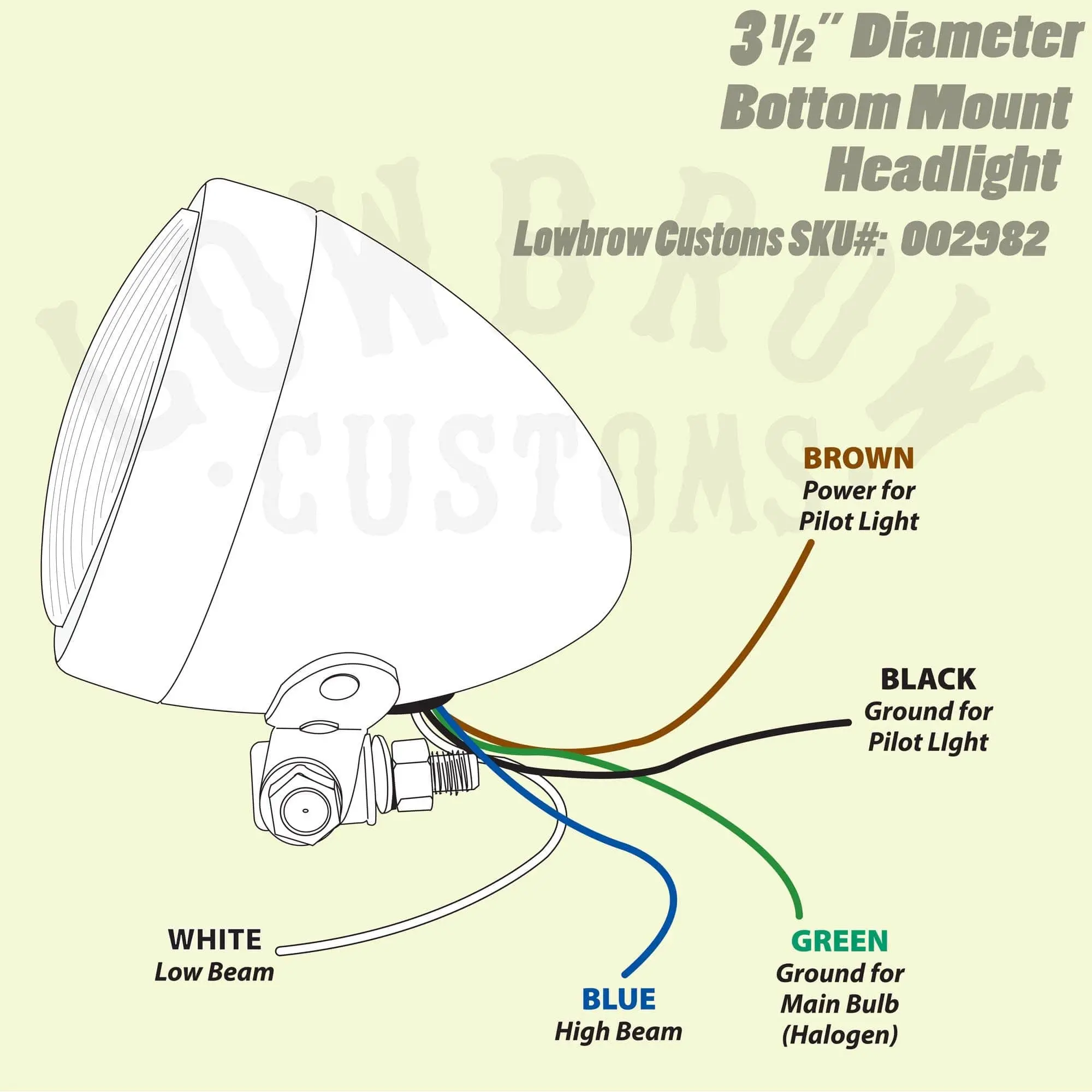Cycle Standard 3-1/2 Inch Diameter Chrome Bottom Mount Headlight - Image 5