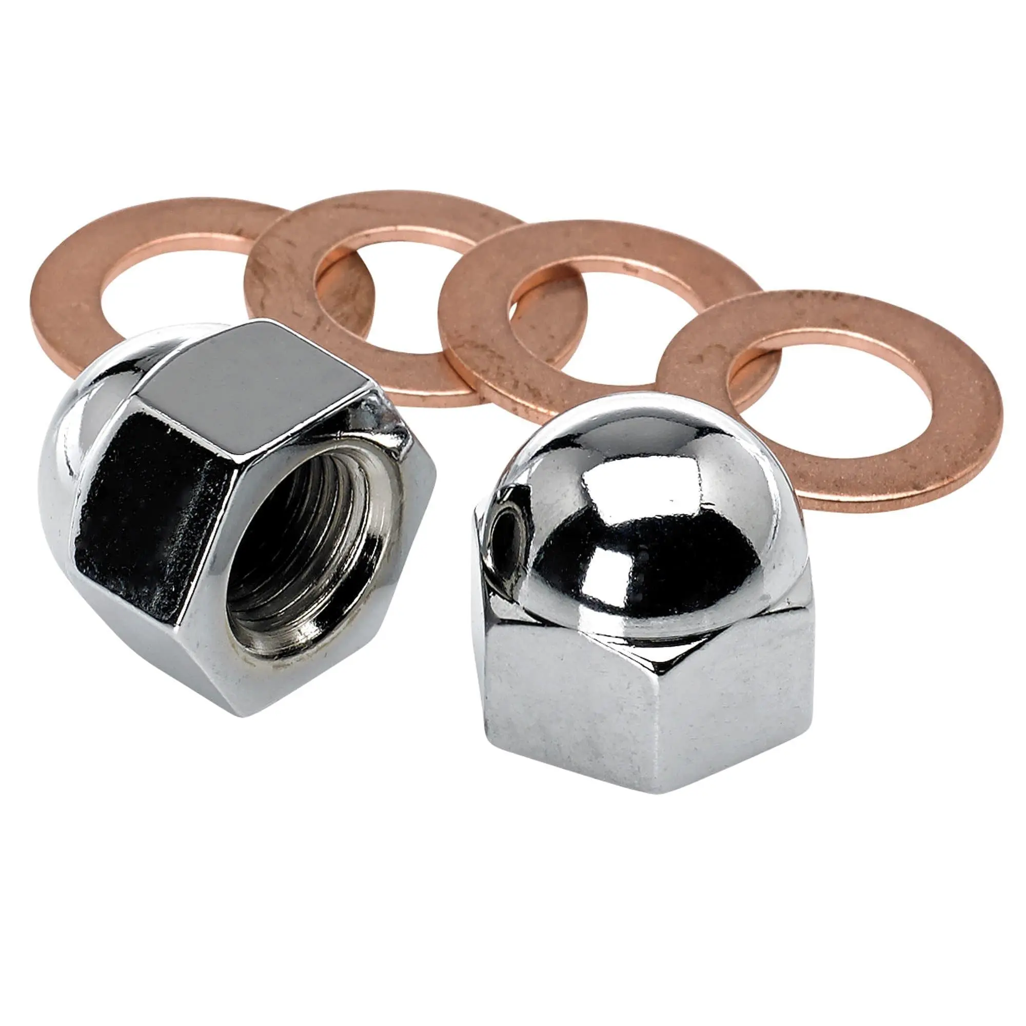 Lowbrow Customs Triumph Oil Feed Chrome Rocker Box Acorn Nuts And Copper Washers #70-1435 70-1335 - Image 2