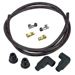 Lowbrow Customs 8mm Cloth 90 Degree Spark Plug Wire Sets - Black With Red Tracers